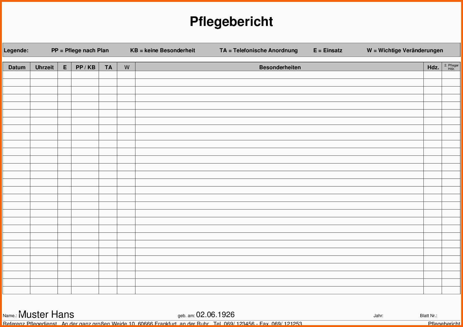 Einzigartig Vorlagen – Meinpfleg Nst