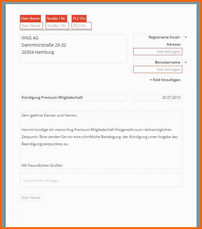 XING Kuendigung Vorlage