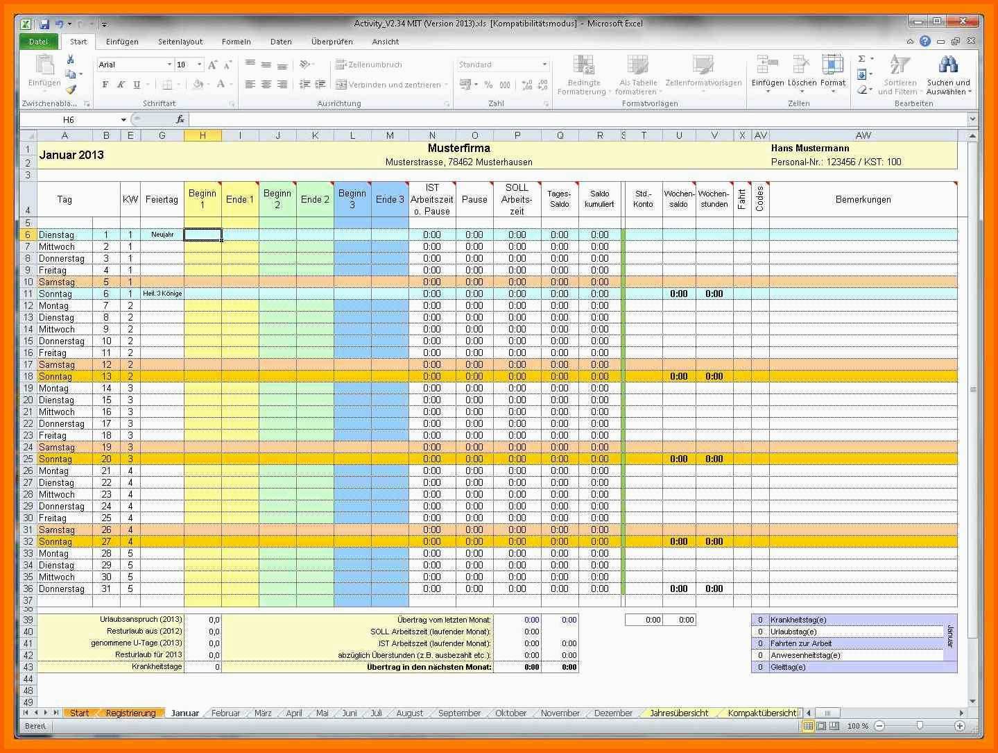 Einzigartig Zeiterfassung Excel Kostenlos 2018 Mit Different