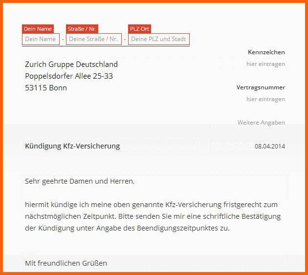 Einzigartig Zurich Kfz Versicherung Kündigung Vorlage Download Chip