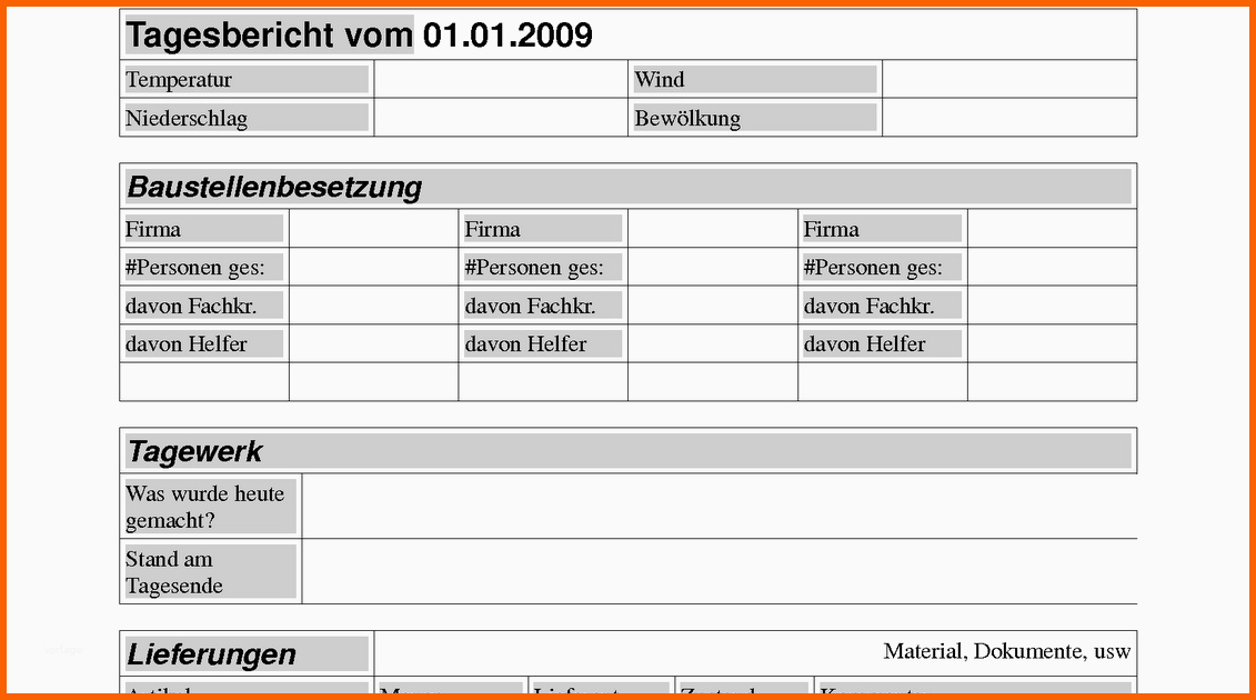 Empfohlen 15 Bautagebuch Vorlage Word