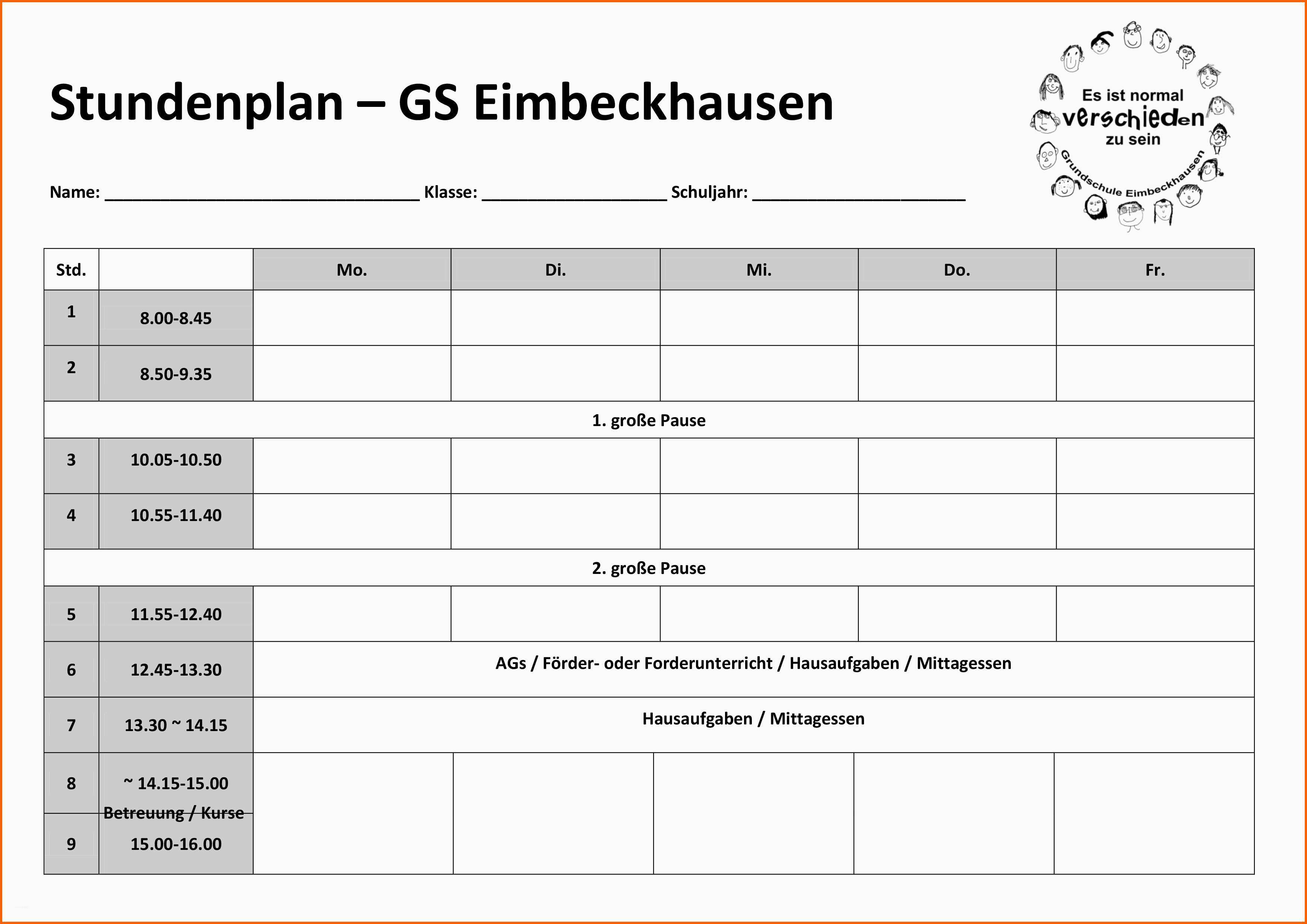 Empfohlen 15 Stundenplan Vorlage Pdf