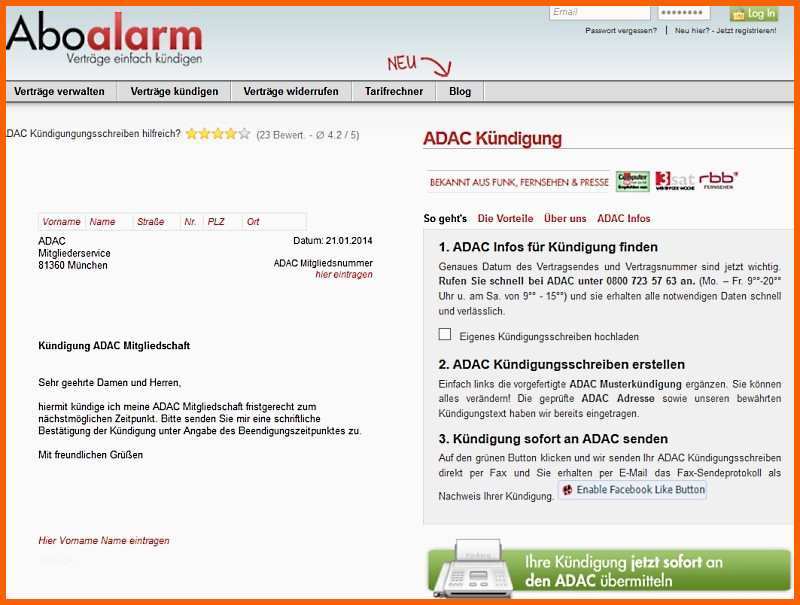 Empfohlen Adac Kündigen Vorlage Download