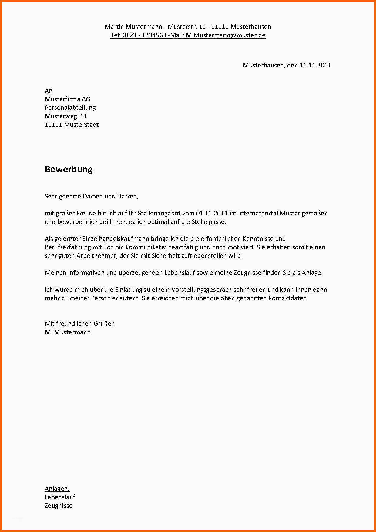 Empfohlen Anschreiben Bewerbung Ausbildung Muster Vorlagen Frei