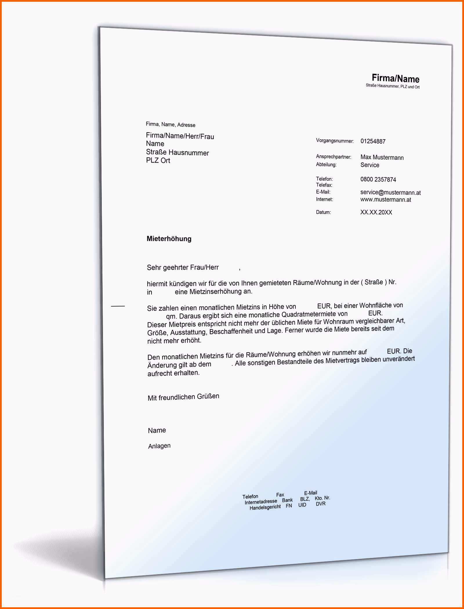Empfohlen atemberaubend Mieterhöhung Vorlage Download Kostenlos Sie