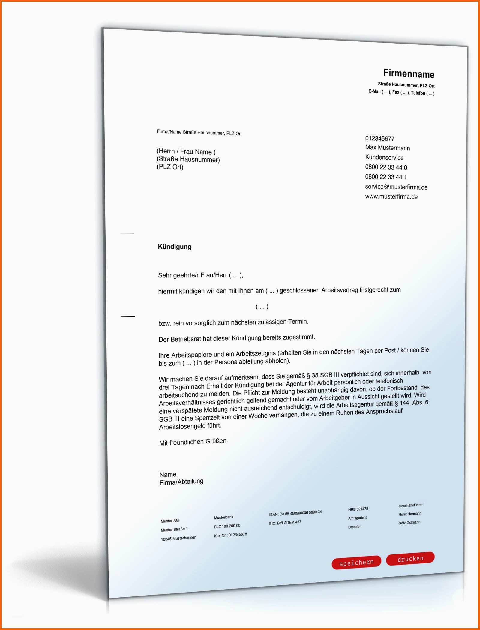 Empfohlen Betriebsbedingte Kündigung Vorlage