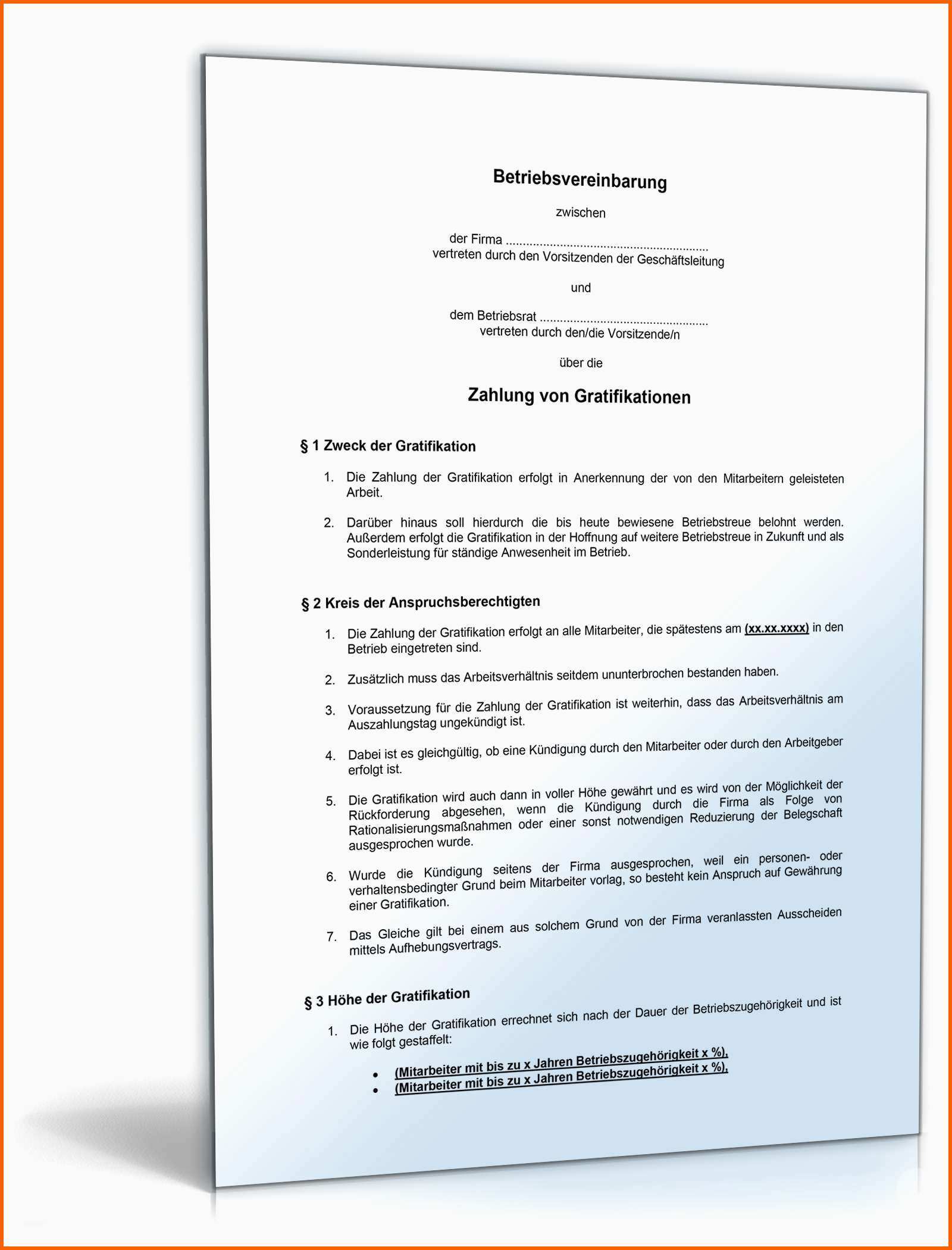 Empfohlen Betriebsvereinbarung Gratifikation Muster Vorlage Zum