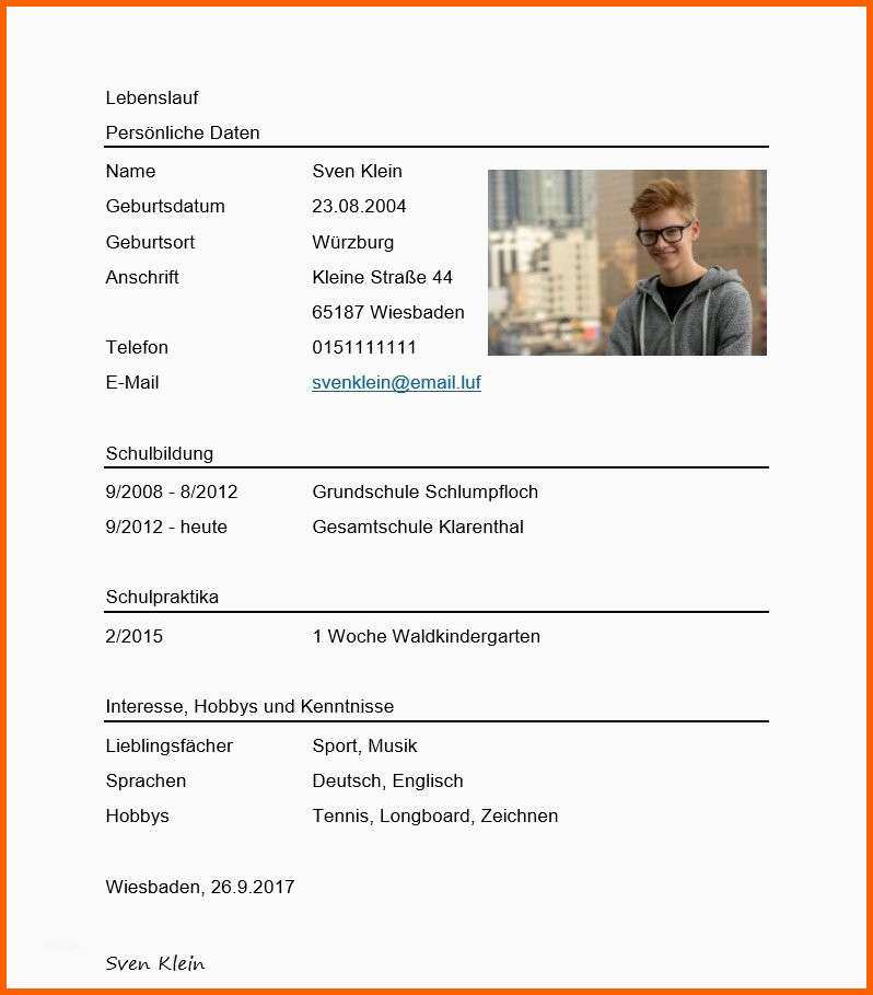 Empfohlen Bewerbung Lebenslauf Vorlage Schüler Komplett original