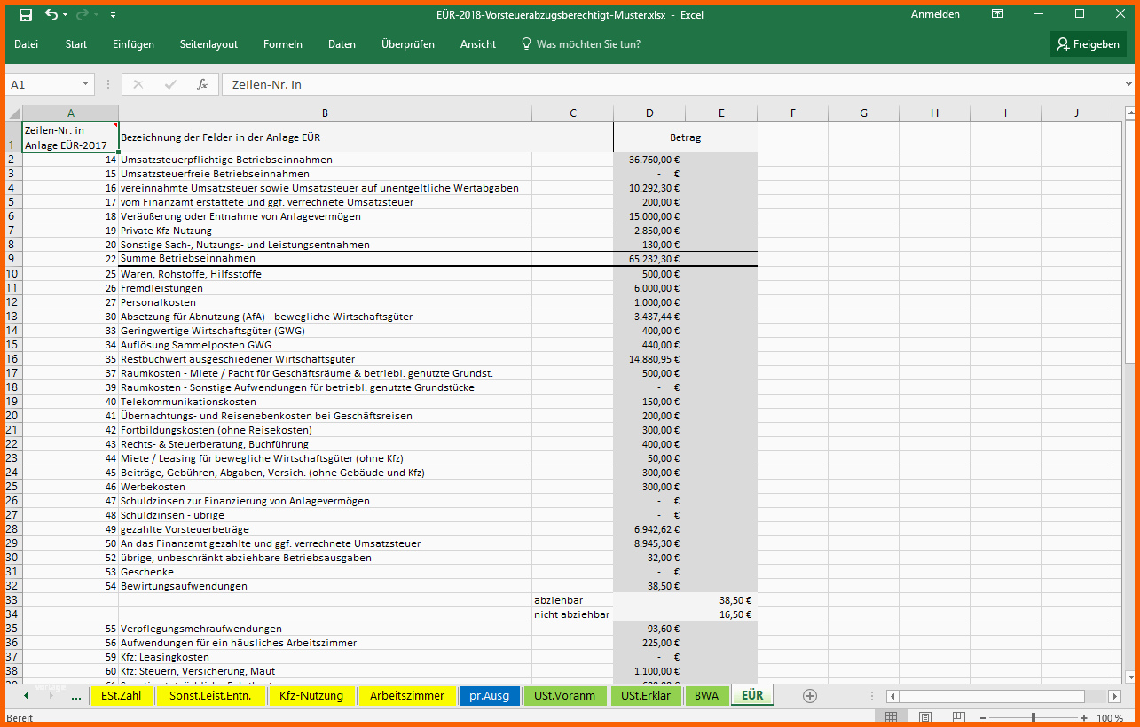 Empfohlen Excel Vorlage Einnahmenüberschussrechnung EÜr Pierre