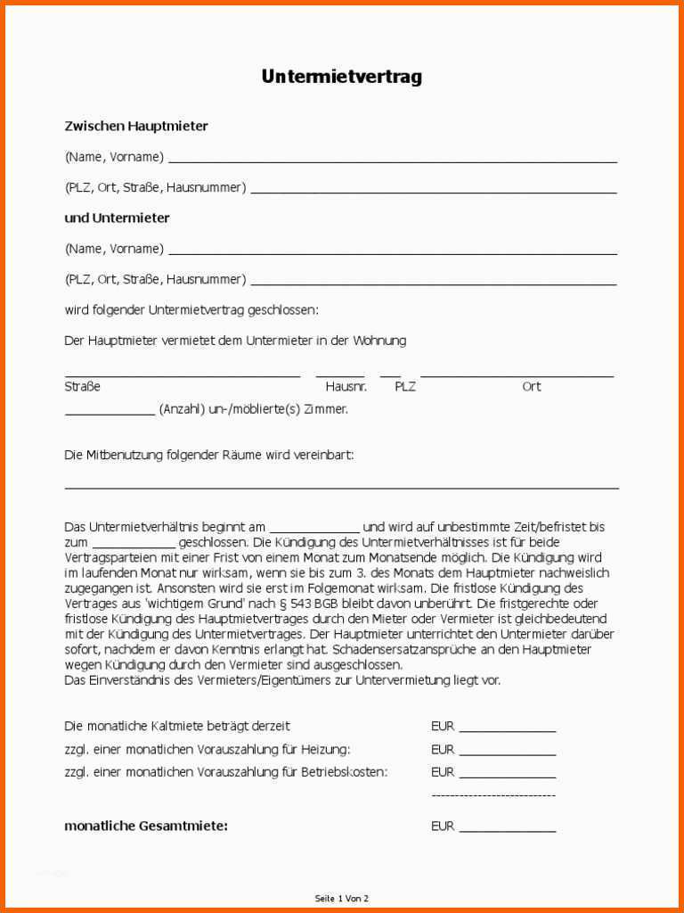 Empfohlen Kündigung Untermietvertrag Vorlage Kostenlos