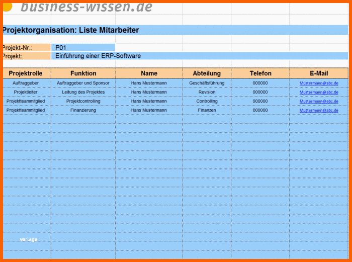 Empfohlen Liste Projektmitarbeiter Für Projektorganisation