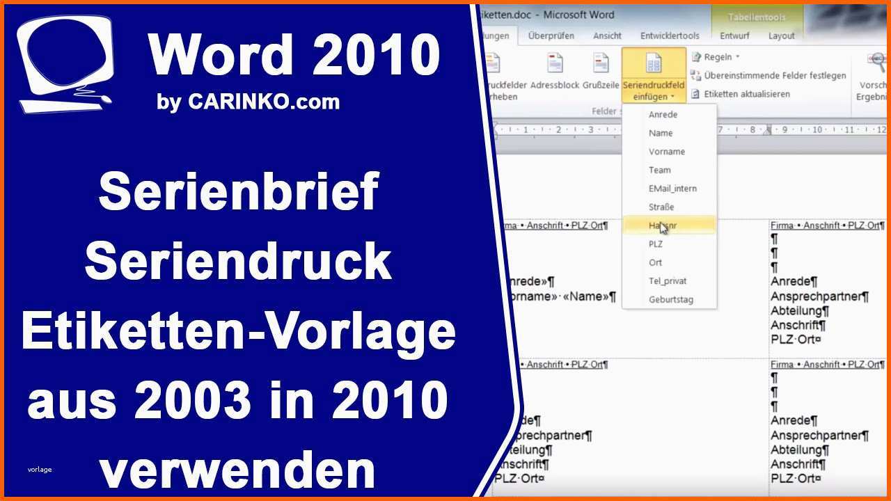 Empfohlen Ms Word Serienbrief Seriendruck Etiketten Vorlage Aus 2003