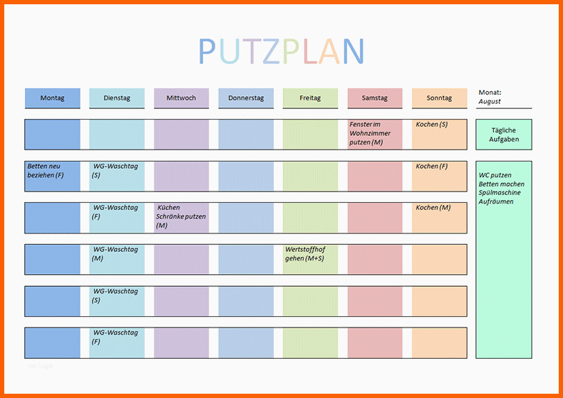 Empfohlen Putzplan Vorlage Für Singles Paare Familie & Wg