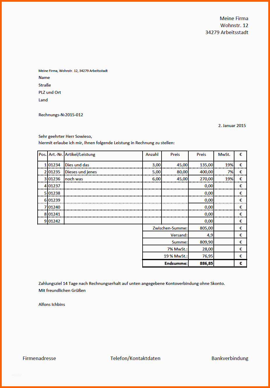 Empfohlen Rechnungsvorlage Und Mwst