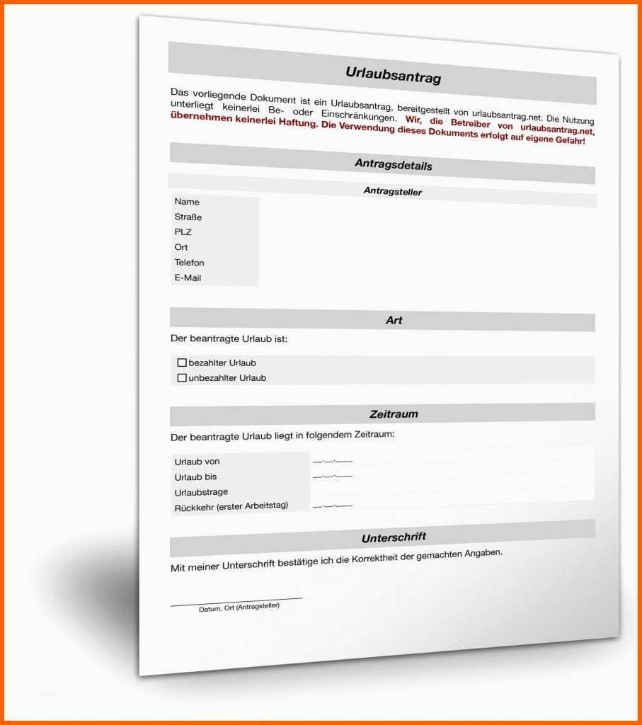 Empfohlen Urlaubsantrag 2017 Excel Vorlage formular Fur