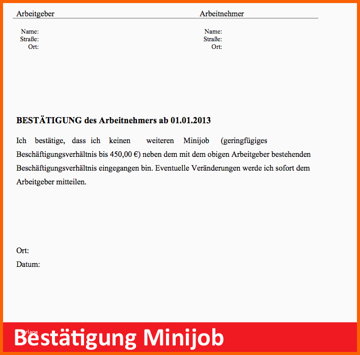 Empfohlen Vorlage Bestätigung Erklärung Minijobber