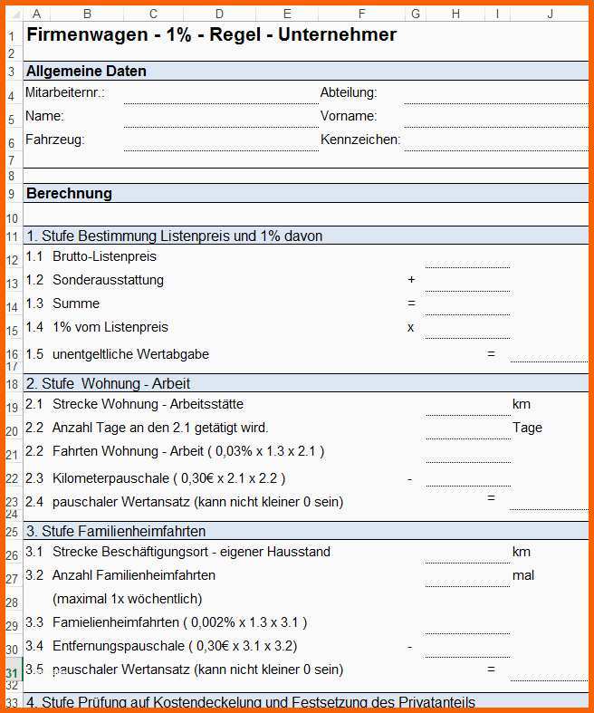 Empfohlen Vorlage formulare Zur Pkw Nutzung Und Fahrtenbuch