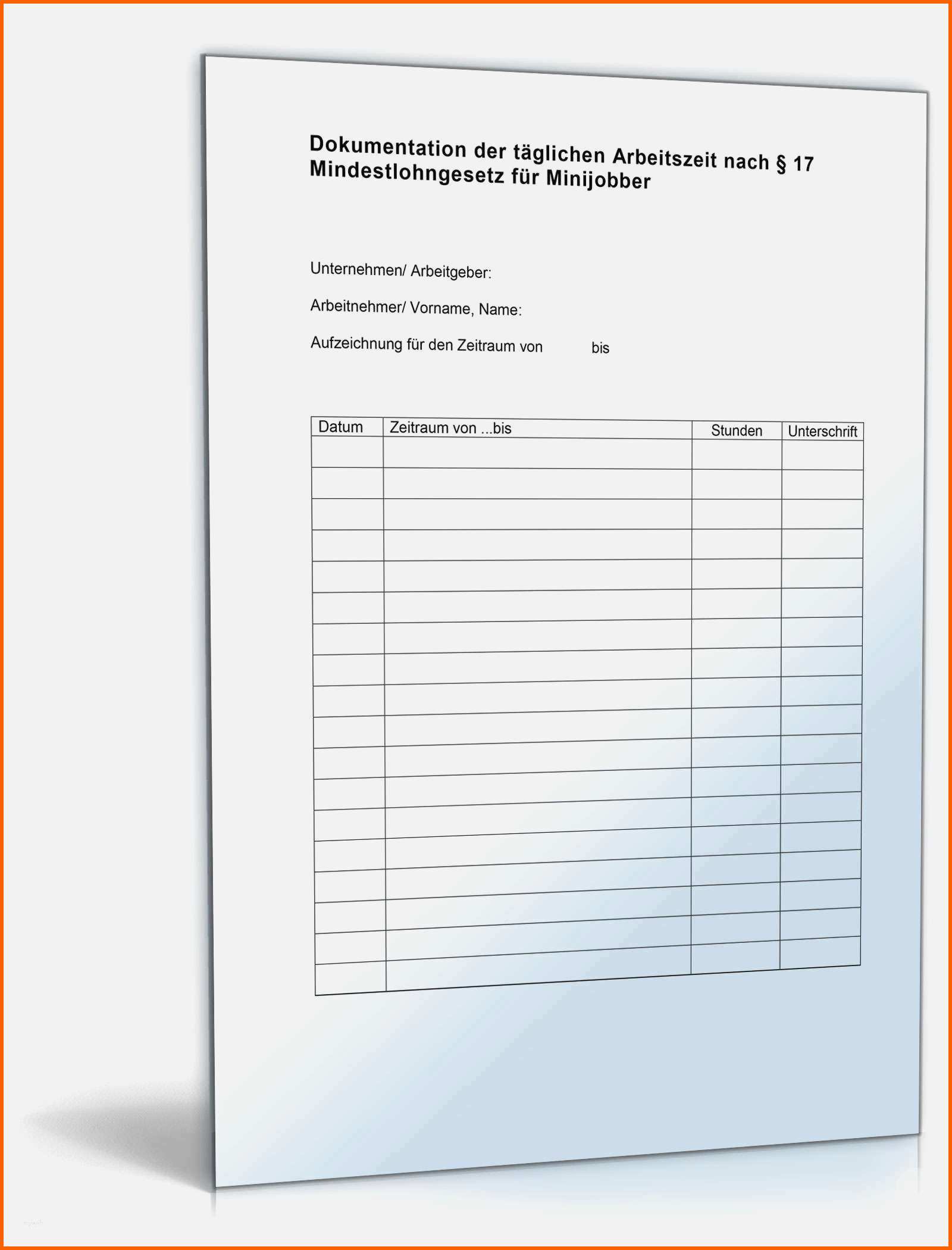 Empfohlen Vorlage Zur Dokumentation Der Tglichen Arbeitszeit