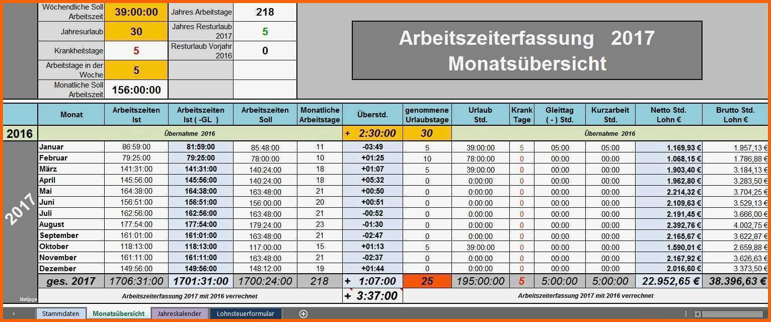 Erschwinglich 11 Arbeitszeiterfassung Excel 2017