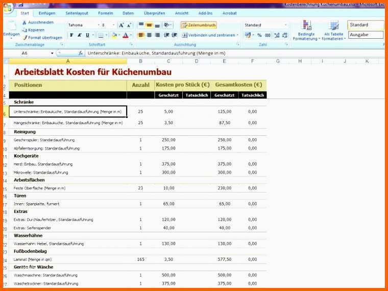 Erschwinglich 16 Kostenaufstellung Renovierung Excel