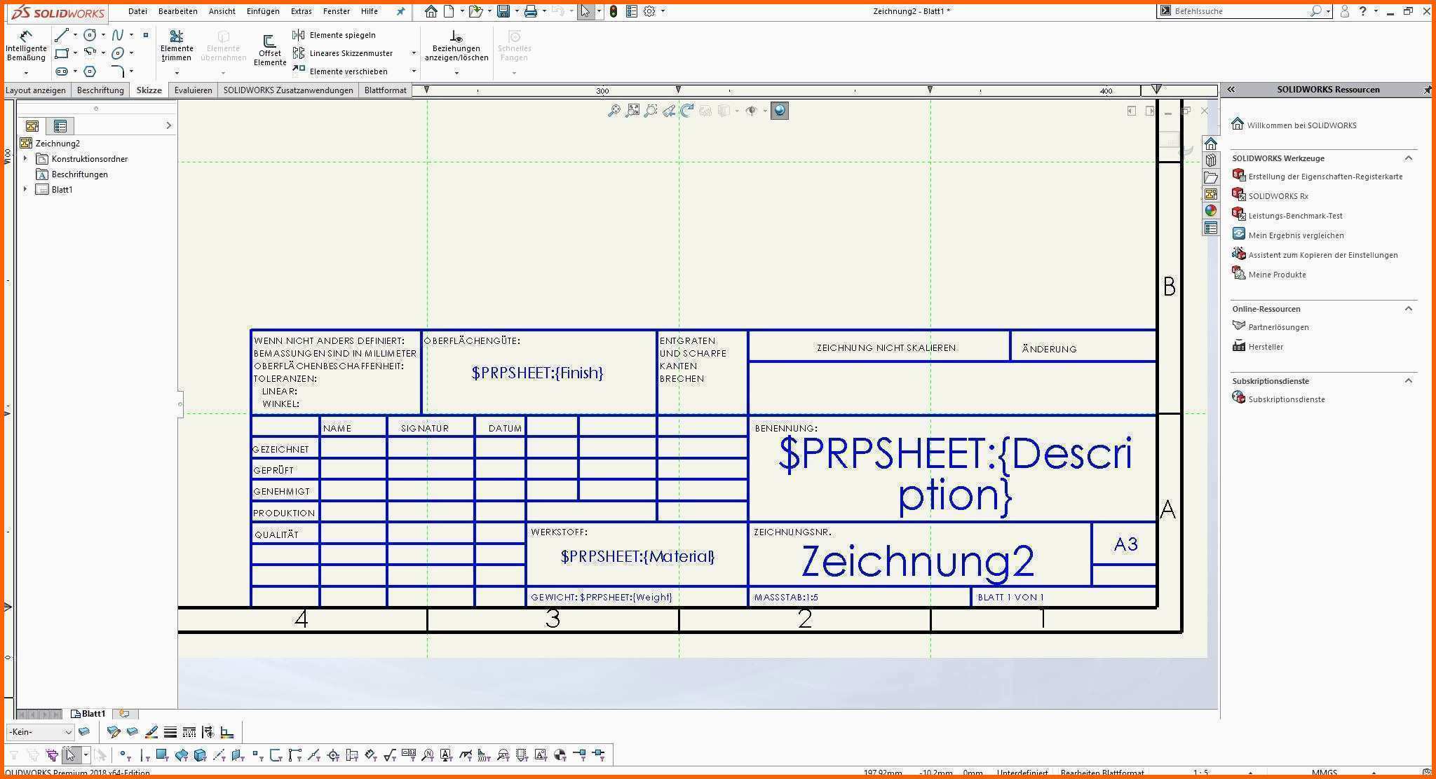 Vrolage Technishce Zeichnung A3 / Schriftfeld Technische Zeichnung