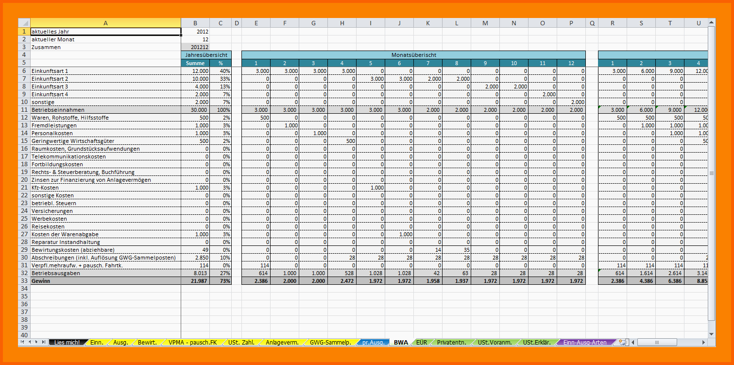 Erschwinglich 8 Private Buchhaltung Excel Vorlage