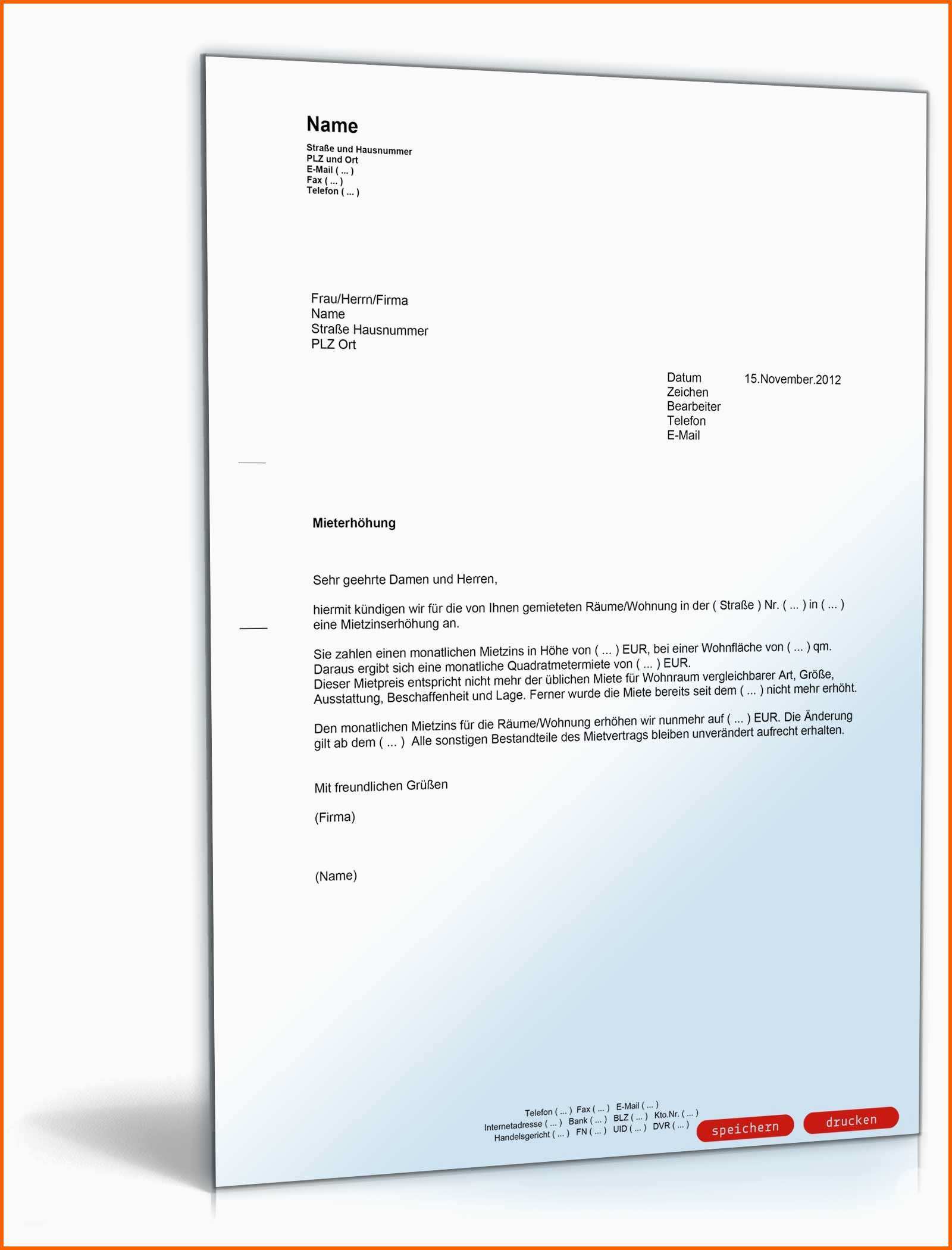 Erschwinglich Ankündigung Mieterhöhung Muster Vorlage Zum Download