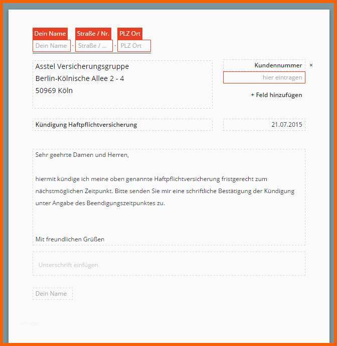 Erschwinglich asstel Haftpflichtversicherung Kündigung Vorlage