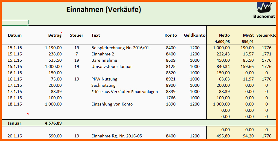 Erschwinglich Buchhaltung Mit Excel