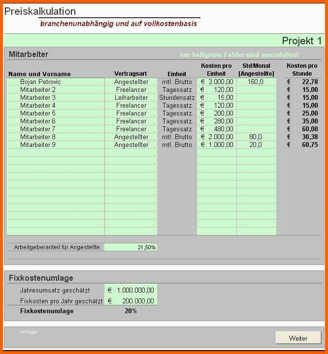 Erschwinglich Excel tool Preiskalkulation