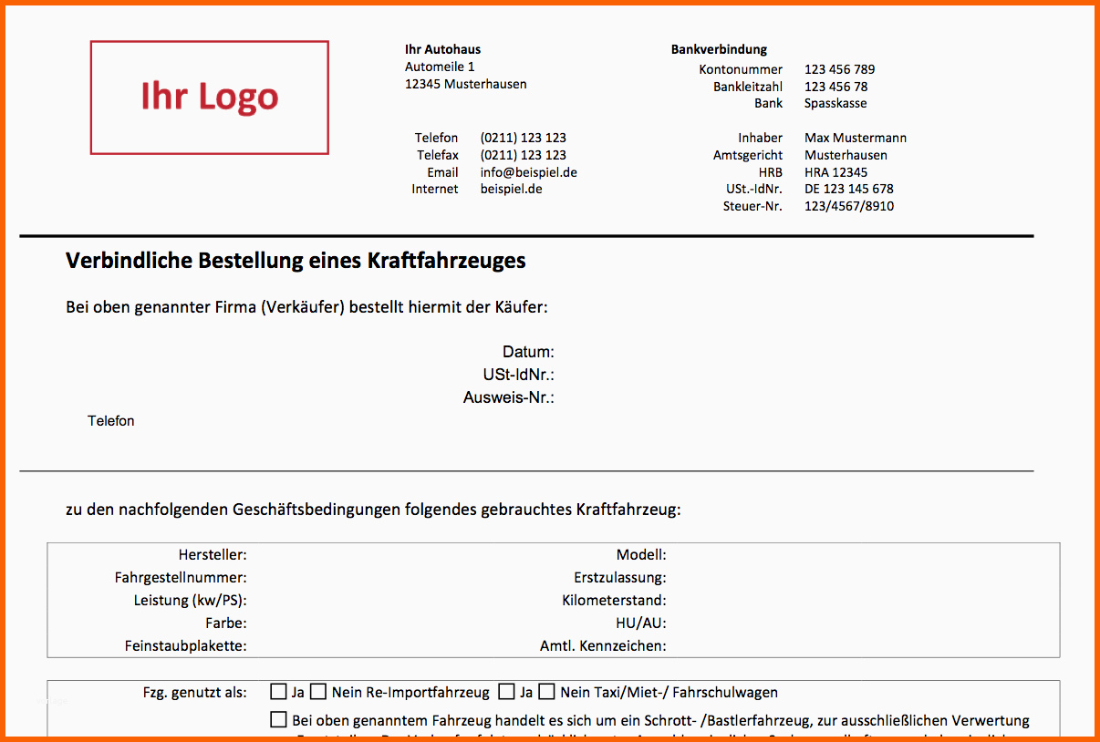Erschwinglich Kfz Kaufvertrag Gebrauchtwagenhandel