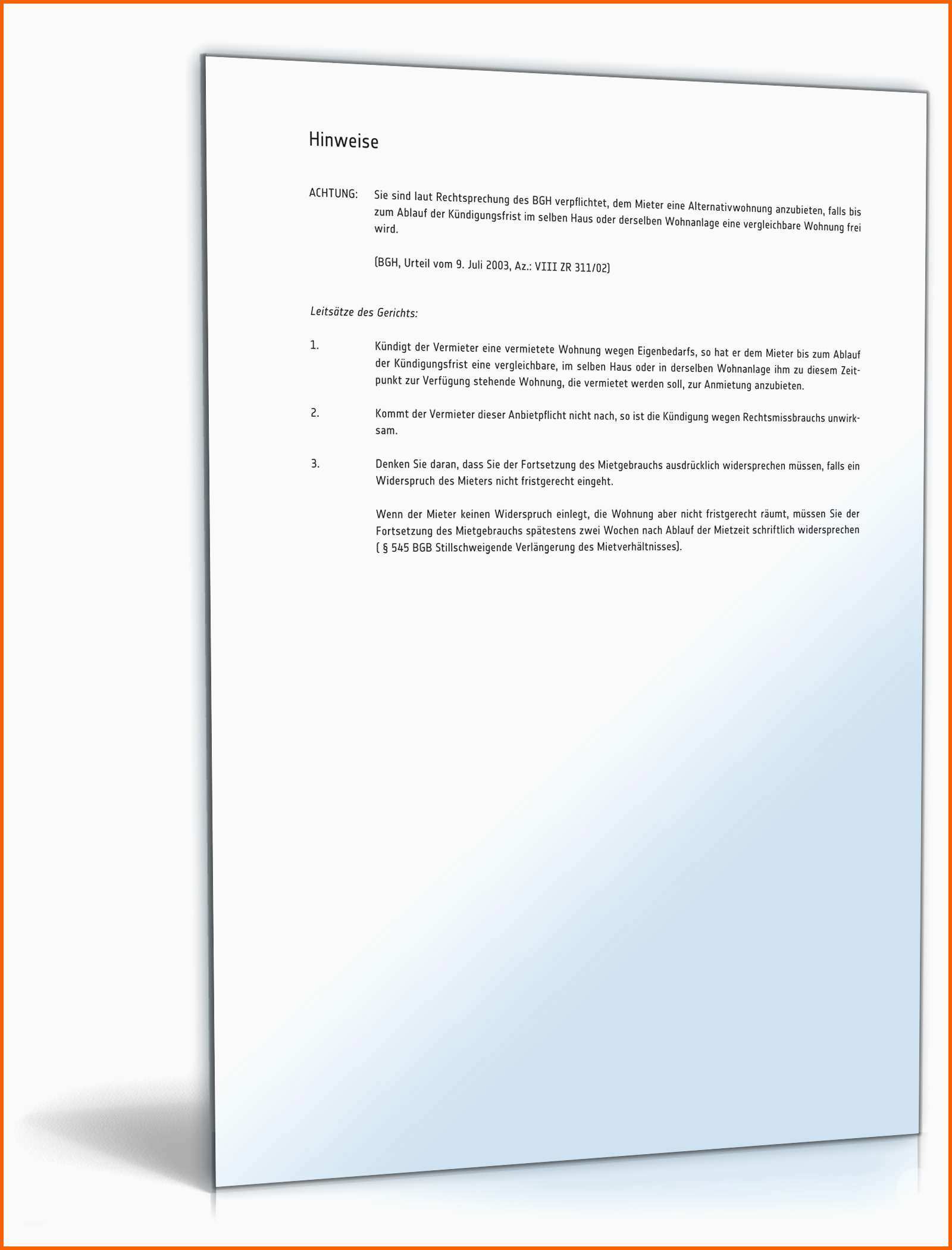 Erschwinglich Kündigung Mietvertrag Eigenbedarf Muster Zum Download