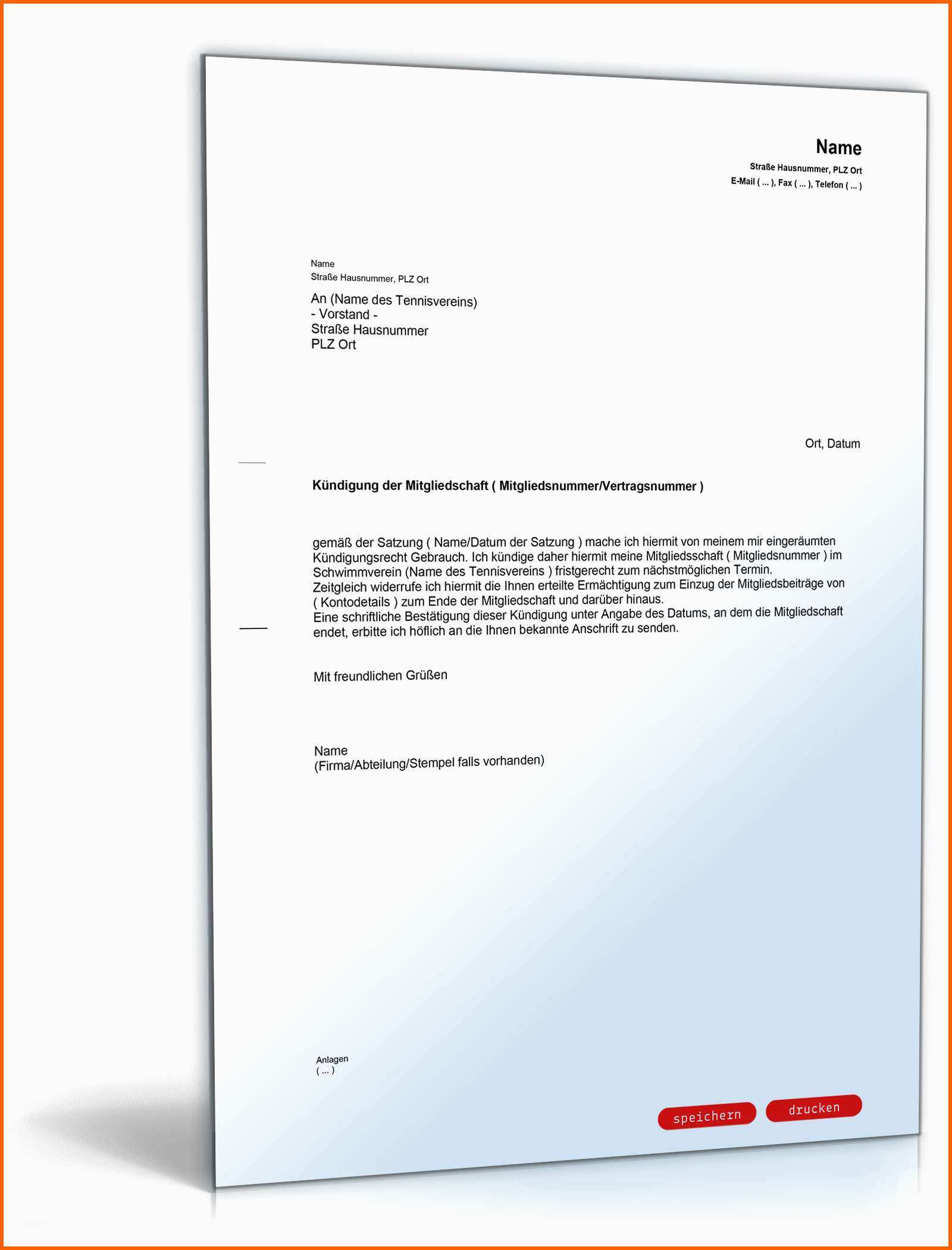 Erschwinglich Kündigung Mitgliedschaft Tennisverein