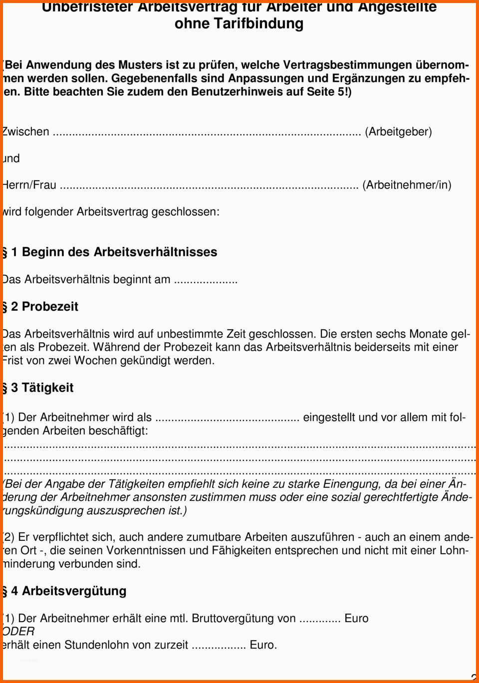 Erschwinglich Muster Unbefristeter Arbeitsvertrag Für Arbeiter Und