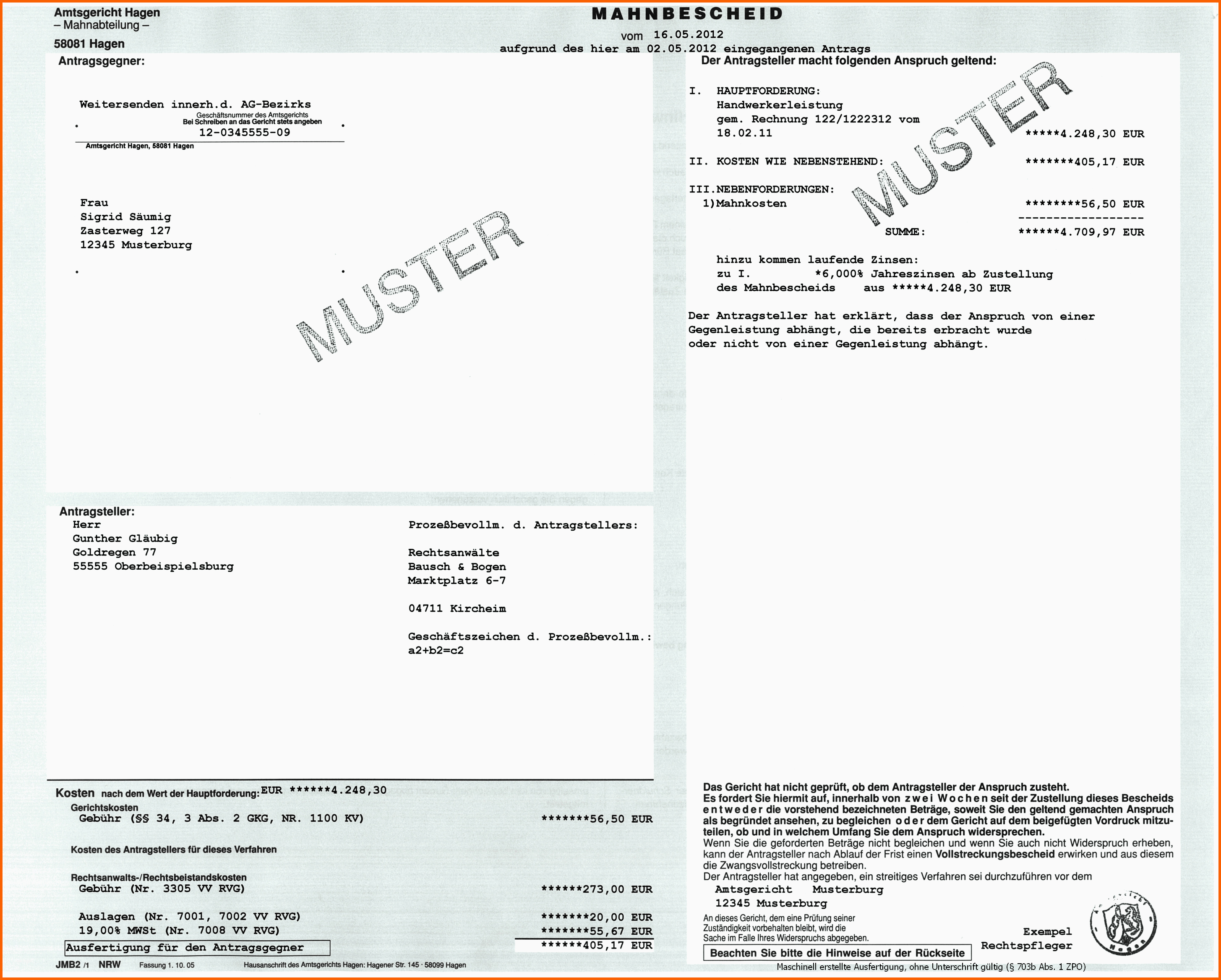 Erschwinglich Rechnung Rechtsanwalt Muster Amtsgericht Seite 2