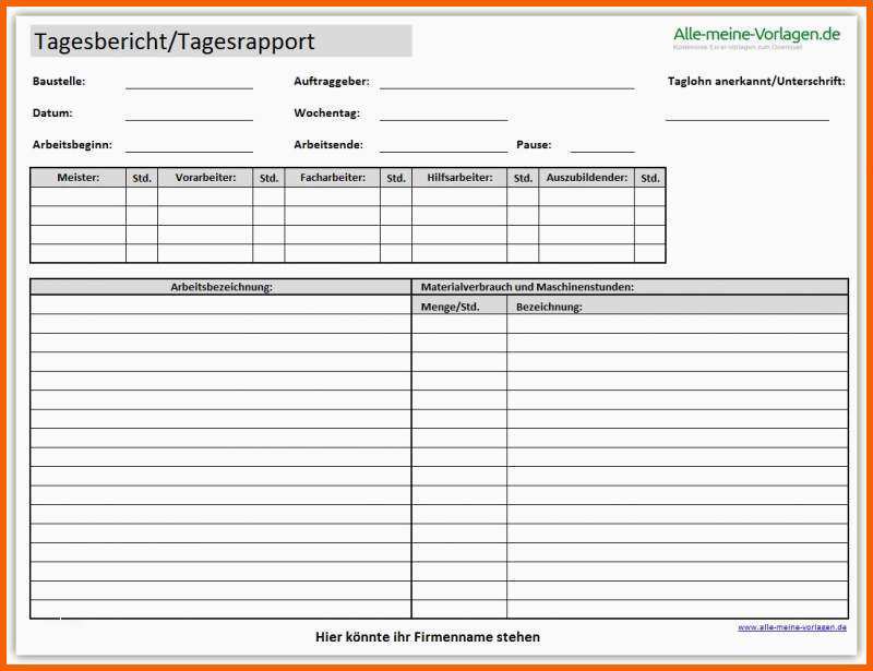Erschwinglich Tagesrapport & Tagesbericht Vorlage Download