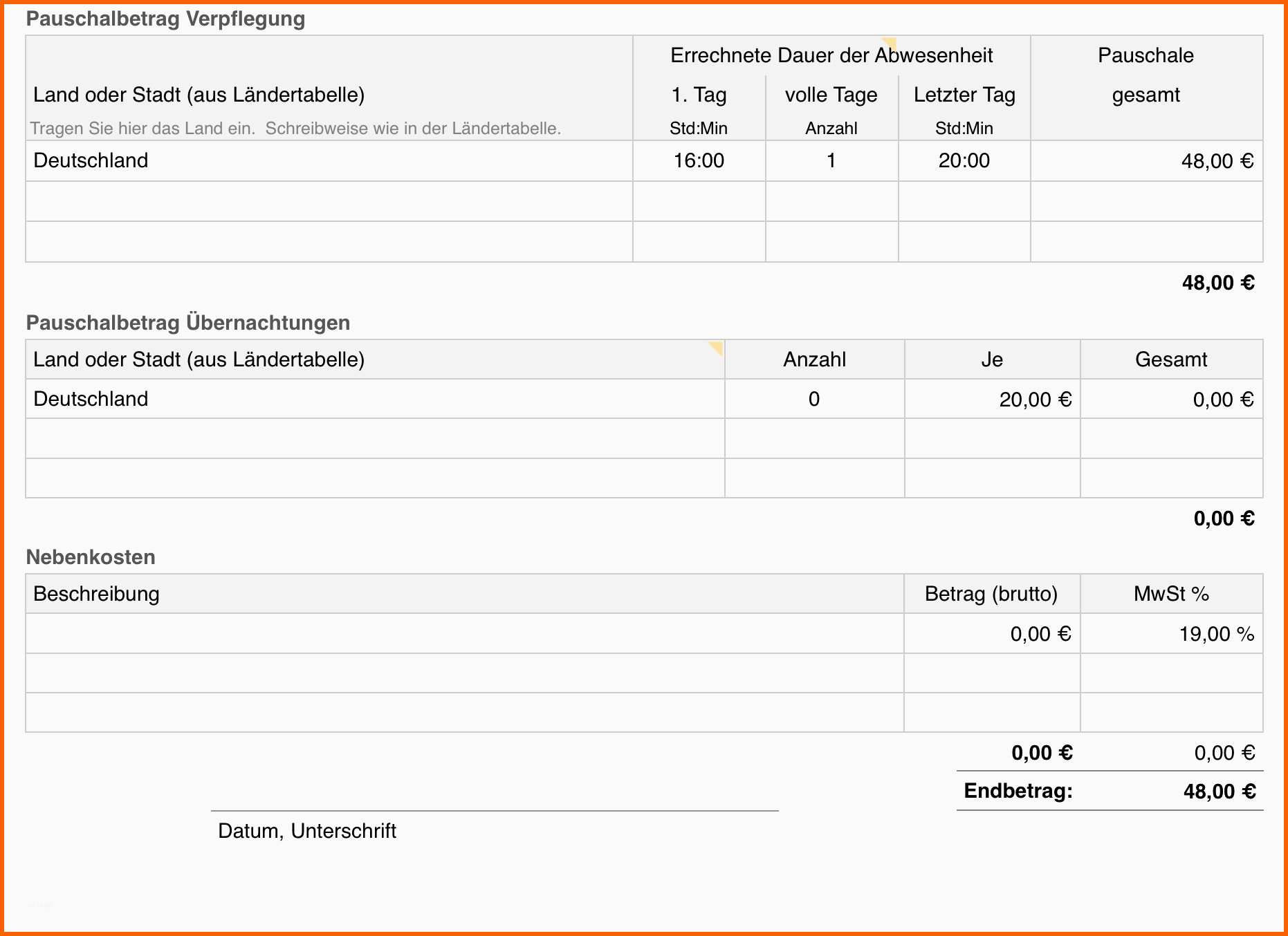 Erschwinglich Vorlage Reisekostenabrechnung Excel Kostenlos