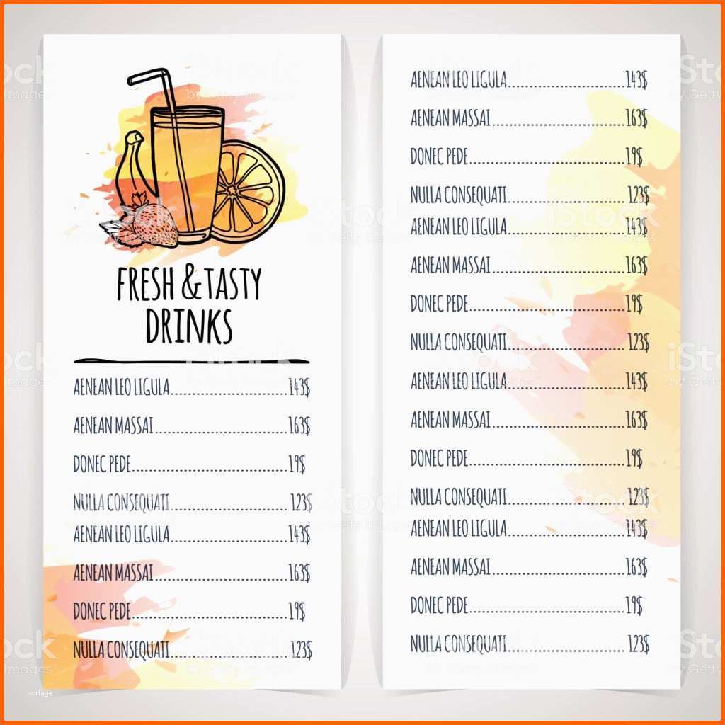 wird vorlage ränkekarte layout flyer saft und cocktail aquarell dekor vektor gm