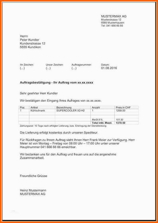 Erstaunlich 10 Vorlage Auftragsbestätigung