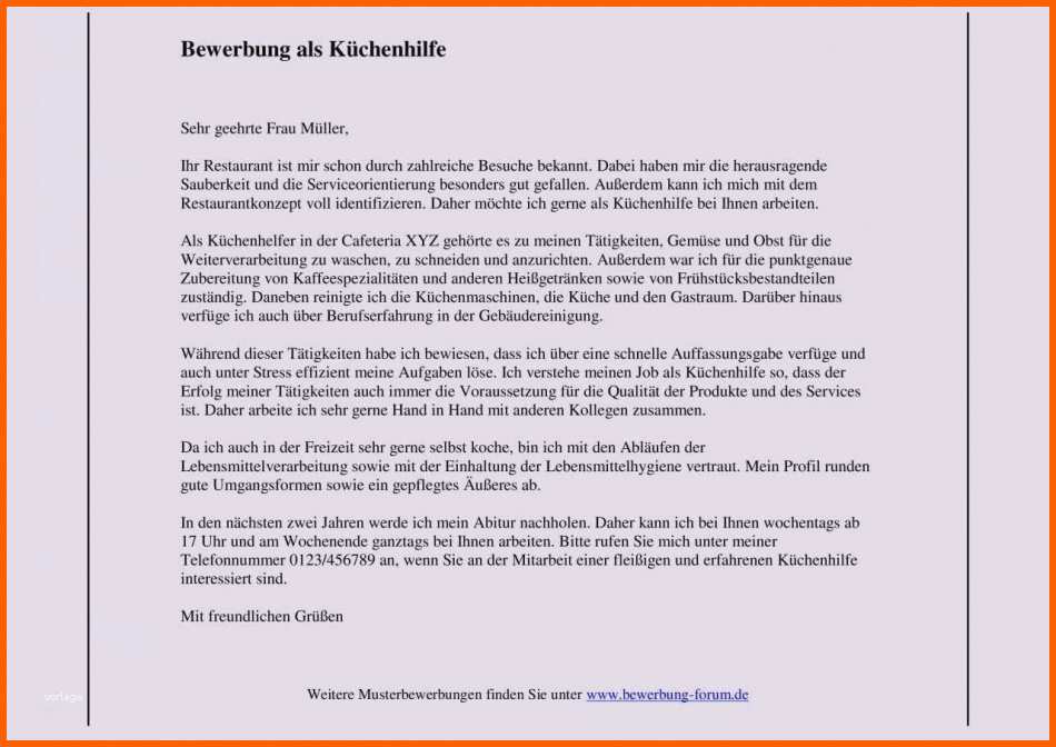 Erstaunlich Ansprechend Bewerbung Küchenhilfe Ohne Berufserfahrung