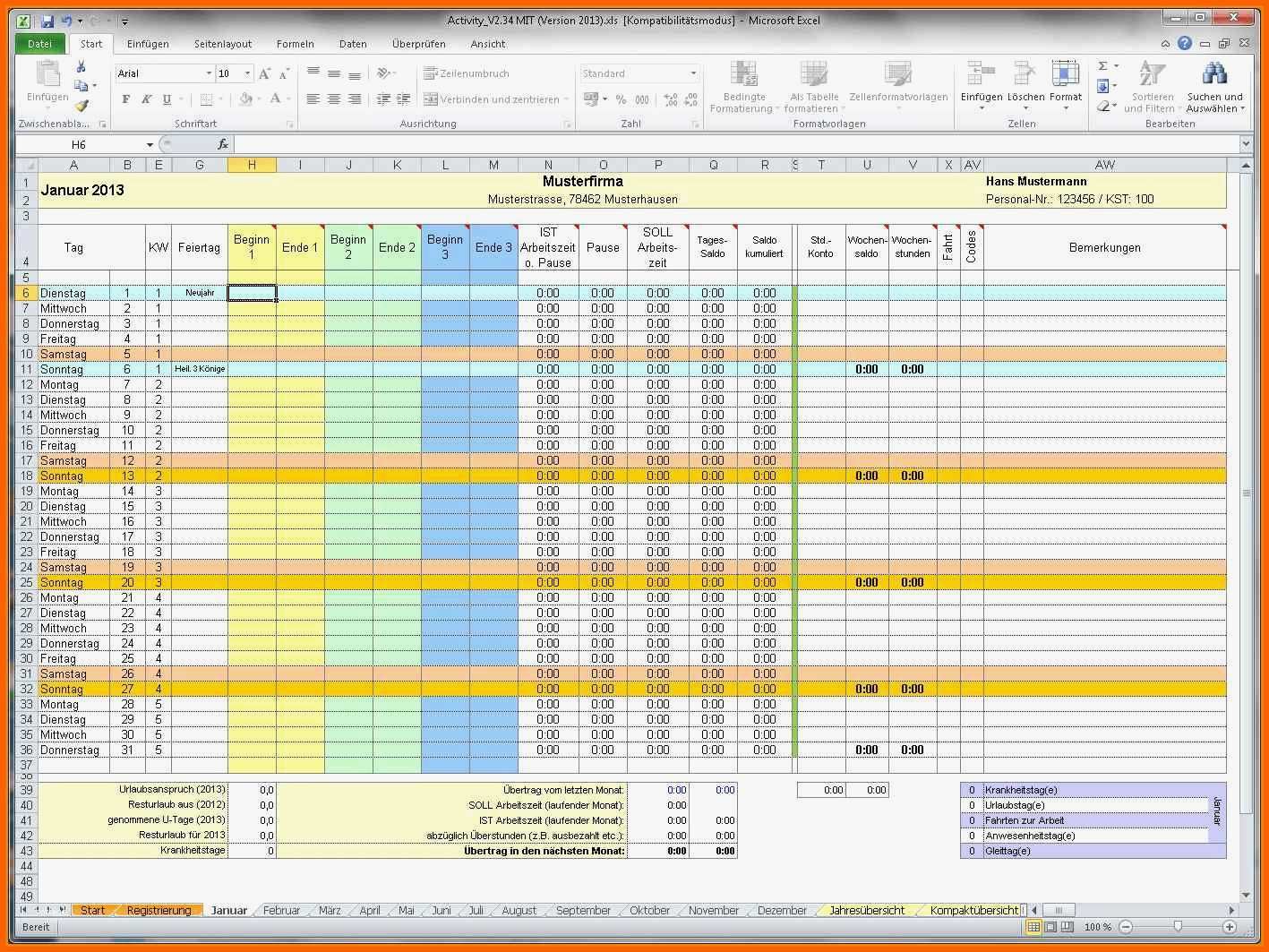 Erstaunlich Arbeitszeiterfassung Excel