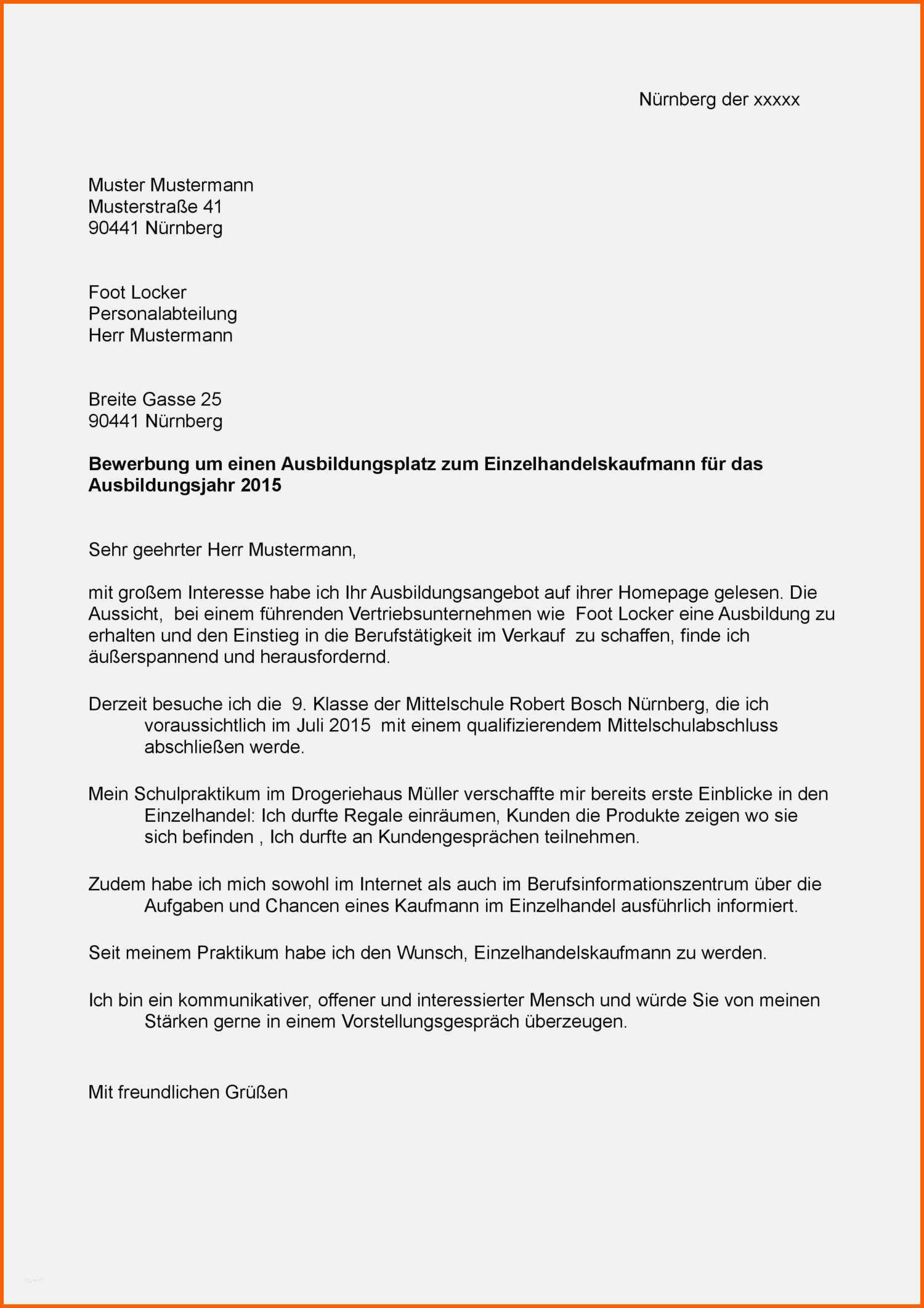 Erstaunlich Bewerbung Einzelhandelskaufmann Praktikum Vorlage