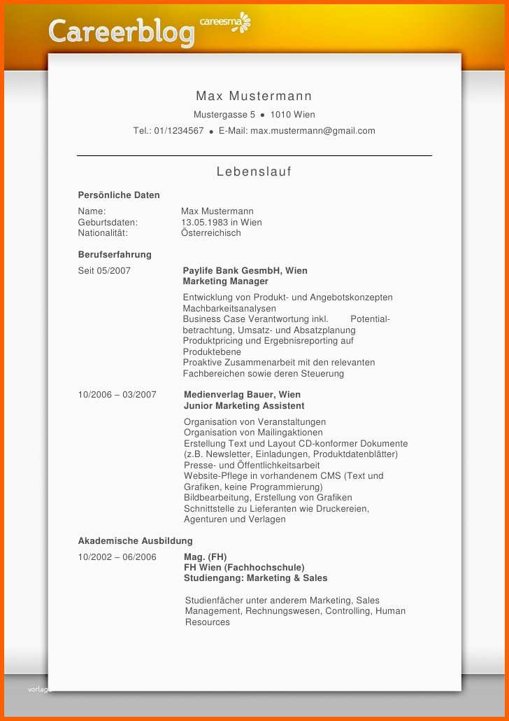 Erstaunlich Cv Vorlage