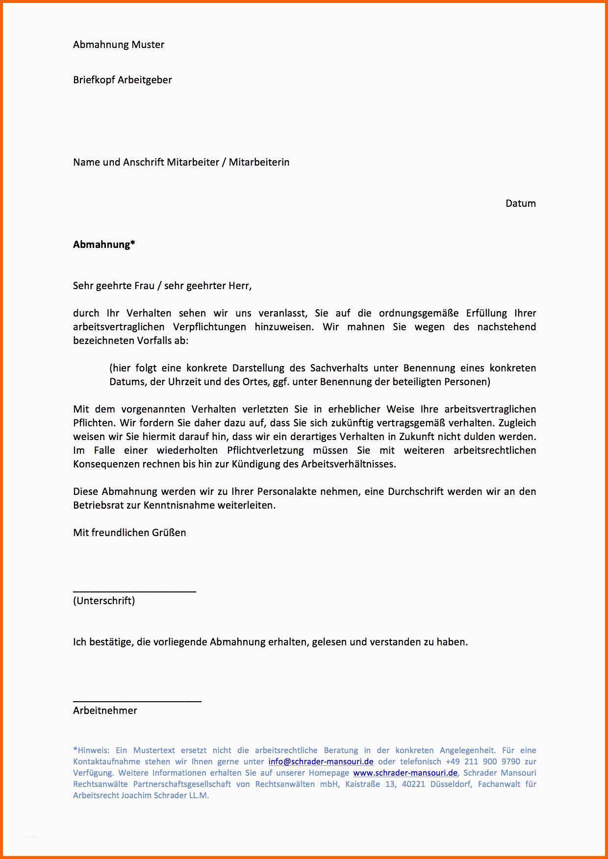 Erstaunlich Download Abmahnung Muster Vorlage