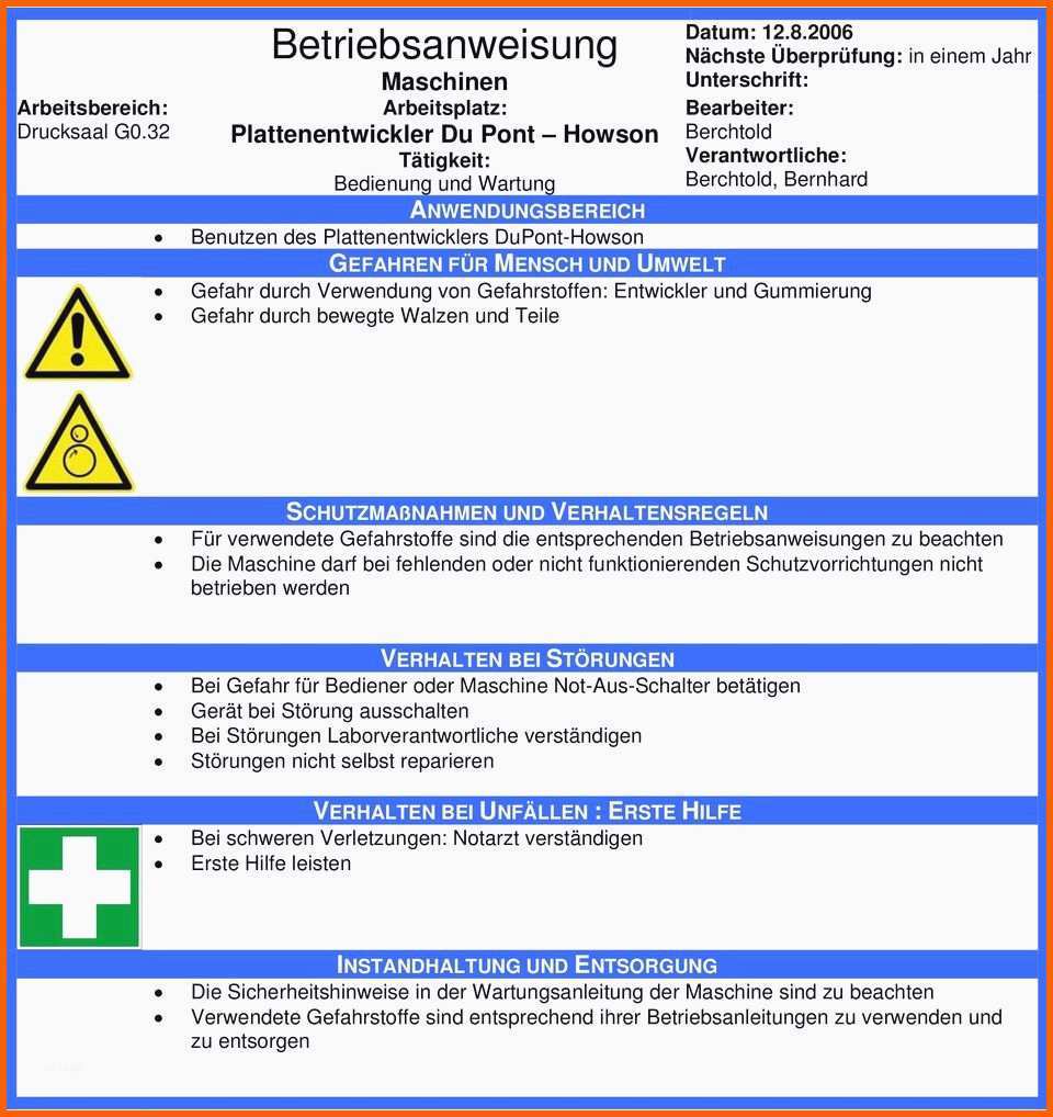 Erstaunlich Einzigartiges Betriebsanweisung Gefahrstoffe Muster