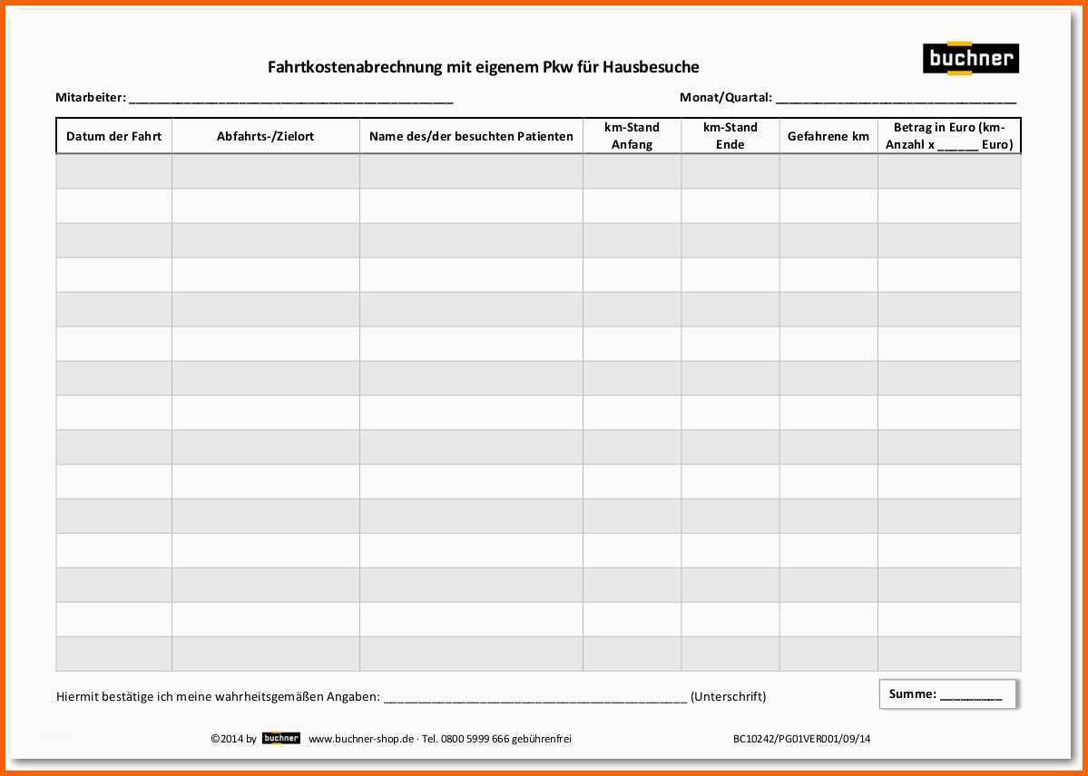 Erstaunlich Fahrtkostenabrechnung Mit Eigenem Pkw Für Hausbesuche