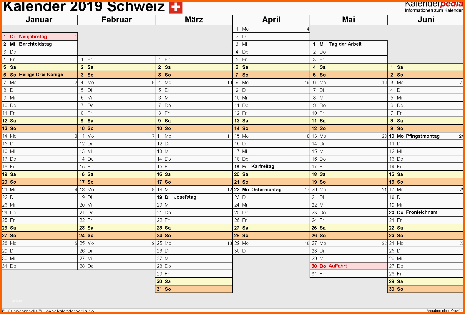 Erstaunlich Kalender 2019 Schweiz Zum Ausdrucken Als Pdf