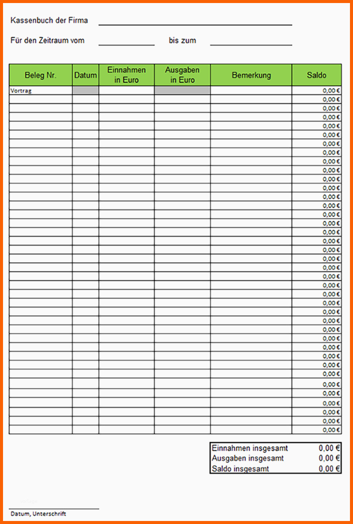 Erstaunlich Kassenbuch Vorlage Kostenlos