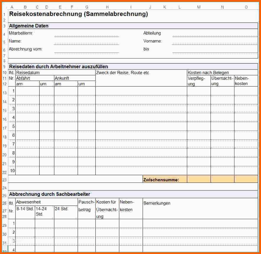 Erstaunlich Reisekostenabrechnung Vorlage Word Wunderbare