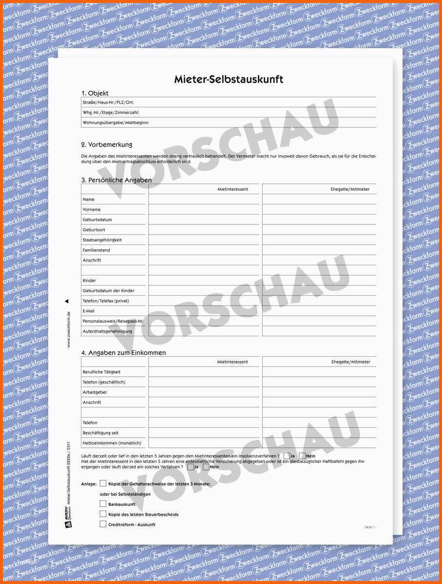 Erstaunlich Selbstauskunft Vorlage Word – Kebut